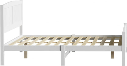 Oikiture Double Bed Frame with Headboards and Footboards Pine Wood Bed Frame Platform Bed, White