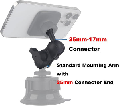 1 inch to 17mm Ball Adapter for RAM Mounts B Size Double Socket Arm, Compatible with Garmin GPS, 25mm Female Socket to 17mm Male (2.4" Short Arm)