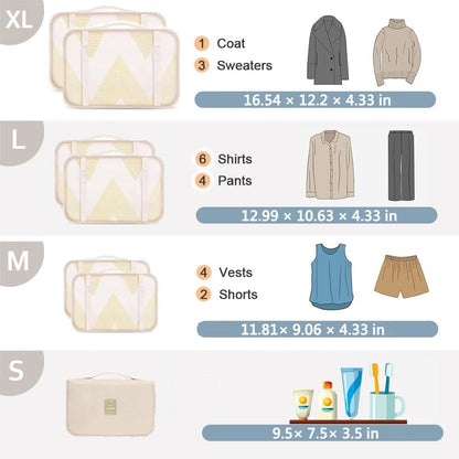 Packing Cubes, 7 Set Travel Packing Bags, Suitcase Organisers for Clothes, Travel Cubes Storage Bag Luggage Accessories (Beige, Packing Cubes + Toiletry Bag)