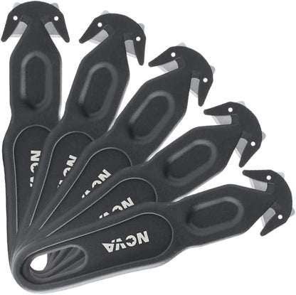 Nova Safety Cutter Tool, Ergonomic Film Cutting Blade, Box, strap, carton and package Opener (Black, 5 Pack)
