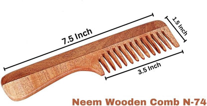 SVATV Handcrafted Neem Comb For Detangling Hair For Thick, Curly And Wavy Hair, Non-static And Eco-friendly With Wide Tooth For Grooming Hair Comb - (N-74)