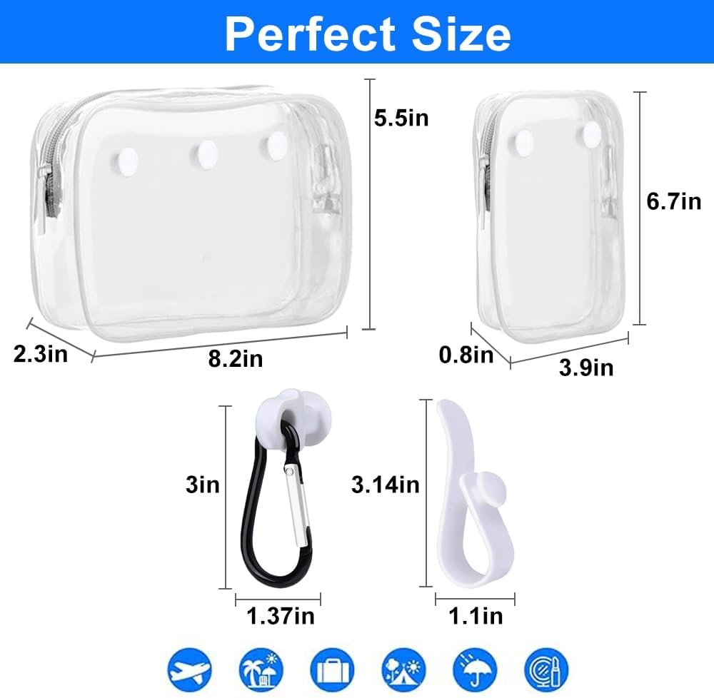 Everfunny 3 Packs Clear Bogg Beach Tote Bag with 2 Pack Insert Hooks Accessories for Bogg Bags Travel Makeup Clean Toiletry Brush Organizer Cosmetic Divider Storage Inner Pouch, White set of 2