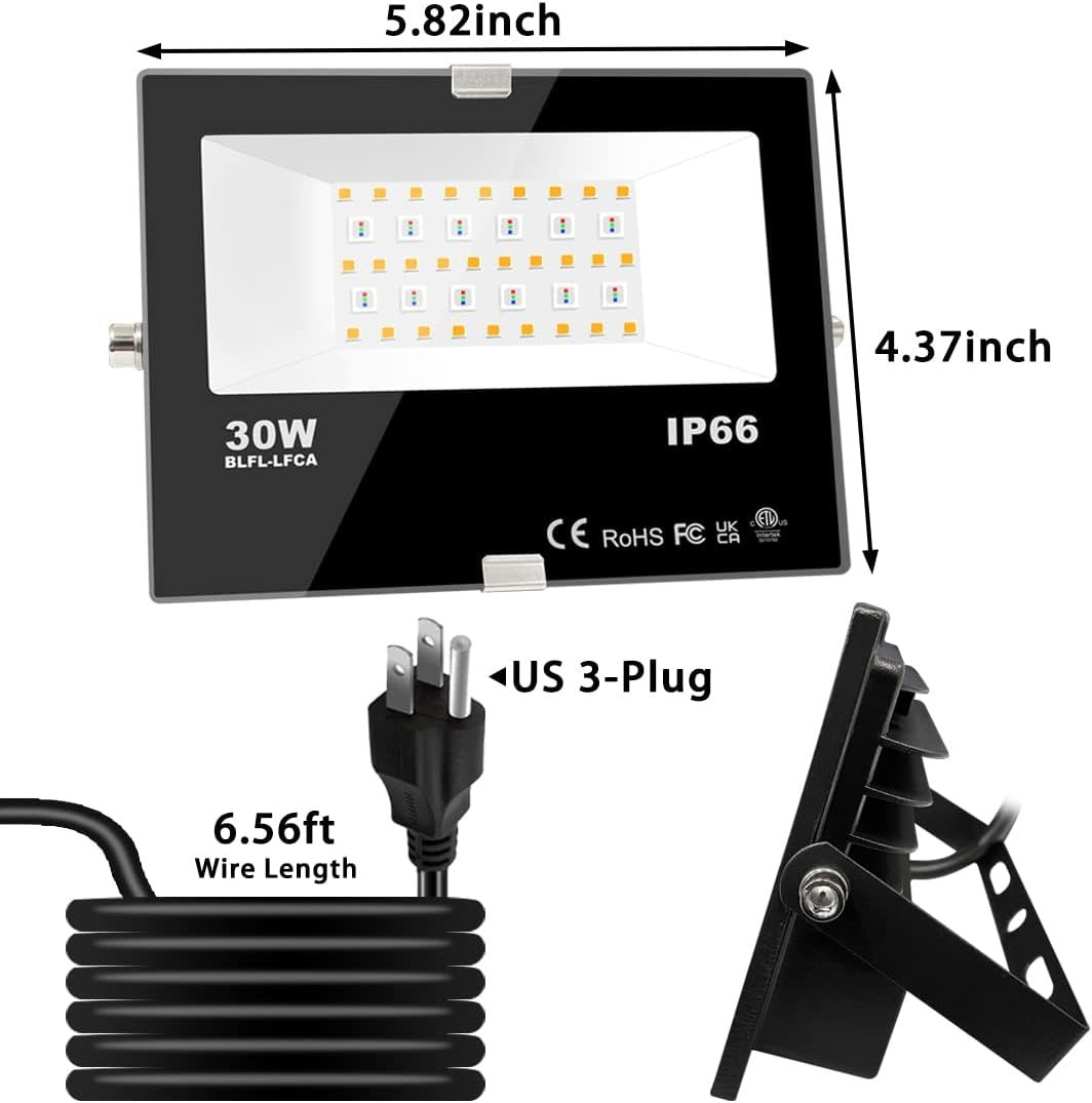 LED Flood Light Outdoor 30W, 300W Equivalent 3000LM Smart RGB Landscape Lighting with APP Control, DIY Scenes - Timing - Warm White 2700K - Color Changing Uplight, IP66, US Plug MELPO(4 Pack)