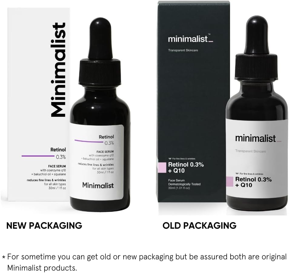 Minimalist 0.3% Retinol Serum For Anti Aging | Night Face Serum With Retinol & Q10 To Reduce Fine Lines & Wrinkles | For Women & Men, 30 ml, 1 Fl Oz (Pack of 1)