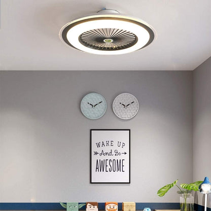 Modern Acrylic Ceiling Fans with Lights - UL LISTIED LED Flush Mount Ceiling Light with Remote Control Dimmable Hidden Blade Low Profile Hanging Lamp Adjustable Speed Dark Coffee Finish