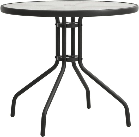 'vidaXL Steel Bistro Table - Anthracite Coloured Round Patio Table with Tempered Glass Top for Outdoor and Indoor Use