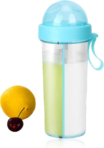Creative Water Cup, 600ml 2 Drinks in 1 Cup Two Straws Dual Use Couple Water Bottle Travel Dual Use Drinking Bottle Straw Cup for Sport, Camping, Home, Outdoor