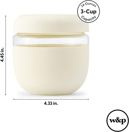 W&P Porter Seal Tight Glass Food Storage Container with Lid, Terrazzo Cream 24oz, Leak & Spill Proof Meal Prep Container, Microwave & Dishwasher Safe, Borosilicate Glass