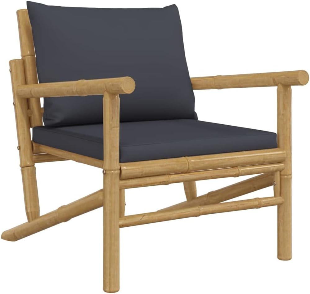 Homgoday Set Salotto da Giardino 5pz con Cuscini Grigio Scuro bambù, Salotto da Giardino Salottino, Lettini Prendisole, Divano Letto Mobili, Lettini da Giardino per Terrazzo Esterno Piscina Balcone