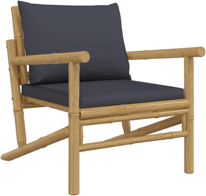 Homgoday Set Salotto da Giardino 5pz con Cuscini Grigio Scuro bambù, Salotto da Giardino Salottino, Lettini Prendisole, Divano Letto Mobili, Lettini da Giardino per Terrazzo Esterno Piscina Balcone