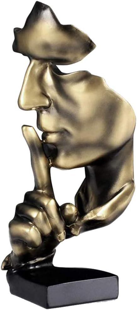 Modern Sculpture Design - Silence Is Golden - Handmade Men Statues Resin Sculpture Abstract Living Room Office Decorations Creative Home Gift Figurines (11 x 4 x 4 Inches)