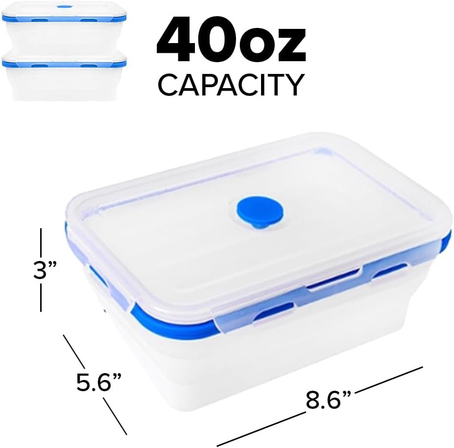 ECOBERI Collapsible Silicone Food Storage Containers, BPA Free, Microwave, Freezer and Dishwasher Safe, Lunch, Meal Prep, Travel, Space-Saving