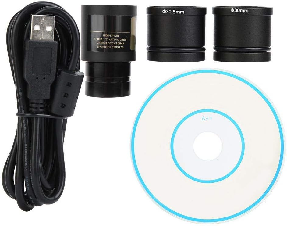 Electronic Microscope Eyepiece 1.3MP USB 2.0 Electronic Eyepiece with Two Microscope Adapter Rings 23.2mm 30.5mm 30.5mm Plug and Play