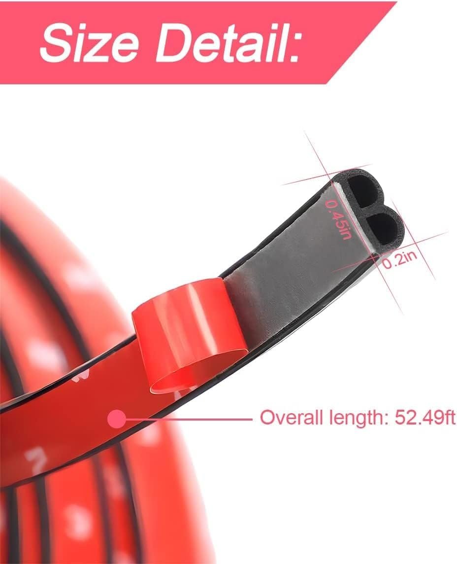 Car Door Rubber Seal Strip - Double Layer 5 Holes Self Adhesive Sealing Stickers, Noise Insulation Weatherstrip Edge Protector, Auto Interior Accessories for Tailgate (32.8FT)