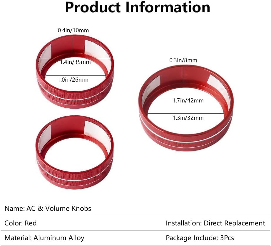 LECART for Jeep Grand Cherokee Interior AC Knob Covers Red Volume Knob Cover Auto Decoration Accessories Compatible for Jeep Grand Cherokee 2014 2015 2016 2017 2018 2019 2020 2021