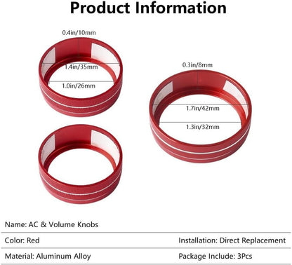 LECART for Jeep Grand Cherokee Interior AC Knob Covers Red Volume Knob Cover Auto Decoration Accessories Compatible for Jeep Grand Cherokee 2014 2015 2016 2017 2018 2019 2020 2021