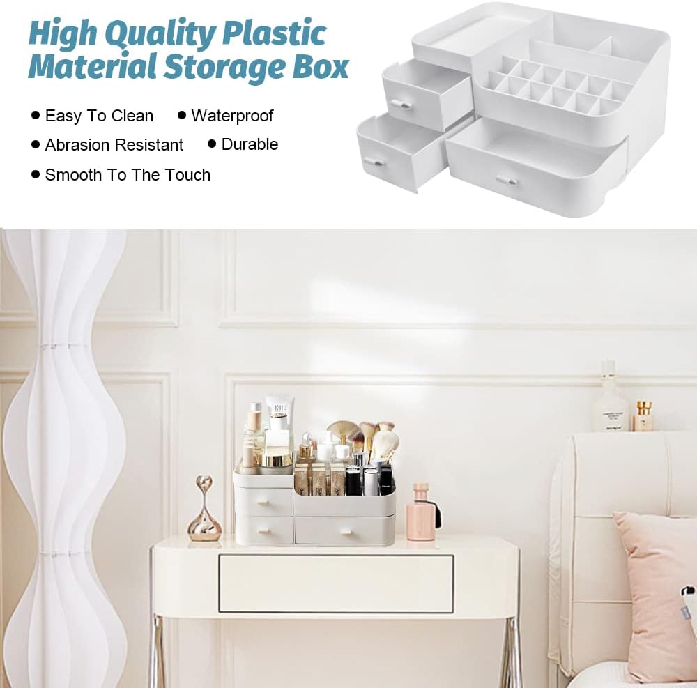 REFORUNG Makeup Organizer with Drawers Makeup Organizer Storage Container Makeup Organizer 28 x 18 cm Plastic Cosmetic Organizer for Cosmetics, Jewellery and Accessories