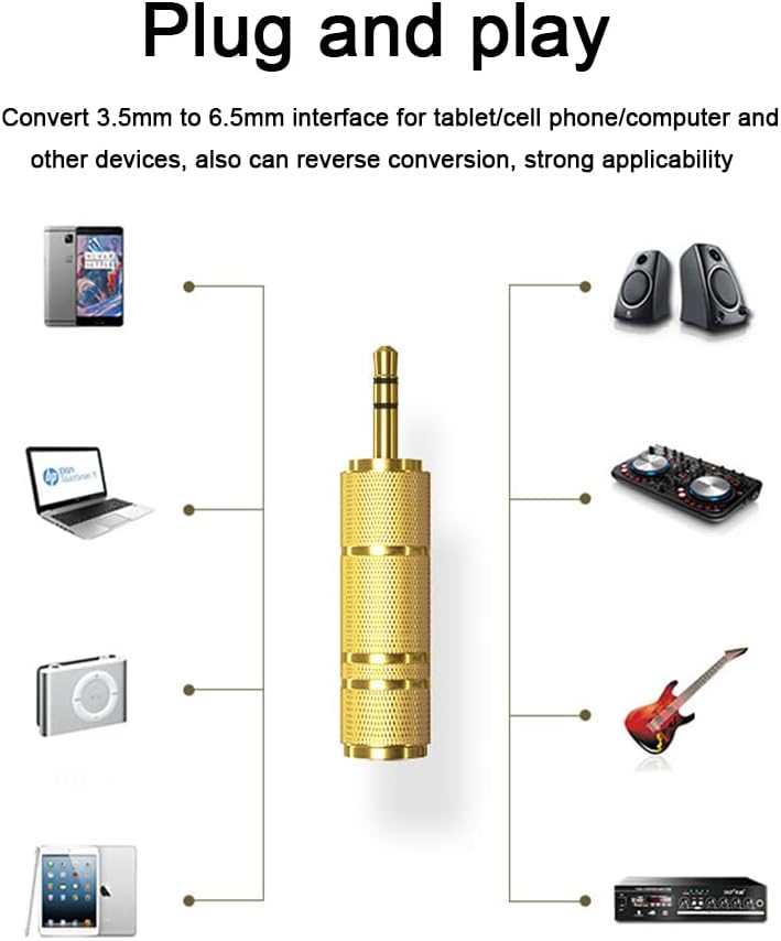 3.5 mm Male to 6.35 mm Female and 6.35 mm Male to 3.5 mm Female Stereo Jack Adapter Plated, Jack Adapter 6.3 3.5 Headphone Amplifier Compatible with Guitar Electronic Keyboards Headphones