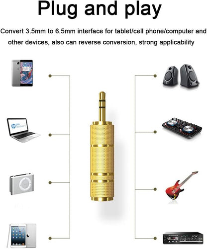 3.5 mm Male to 6.35 mm Female and 6.35 mm Male to 3.5 mm Female Stereo Jack Adapter Plated, Jack Adapter 6.3 3.5 Headphone Amplifier Compatible with Guitar Electronic Keyboards Headphones