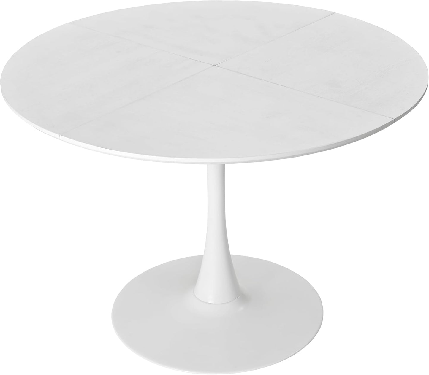 47.24" Modern Round Dining Table, Four Patchwork Tabletops with Solid Wood Grain Table Top, Metal Base Dining Table, End Table Leisure Coffee Table (White)
