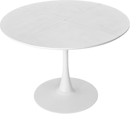 47.24" Modern Round Dining Table, Four Patchwork Tabletops with White Color Solid Wood Grain Table Top, Metal Base Dining Table, End Table Leisure Coffee Table