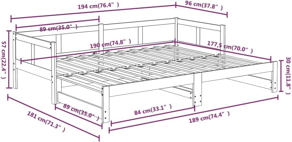 vidaXL Solid Wood Pine Pull-Out Day Bed Living Room Bedroom Sleepover Overnight Bed Couch Sofa Seat Occasional Bed Home Wooden Furniture White