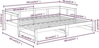 vidaXL Solid Wood Pine Pull-Out Day Bed Living Room Bedroom Sleepover Overnight Bed Couch Sofa Seat Occasional Bed Home Wooden Furniture White