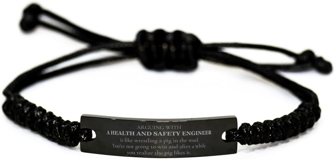 Health and Safety Engineer Inspirational Black Rope Bracelet for Graduation and Holidays - Like wrestling a pig, you never win