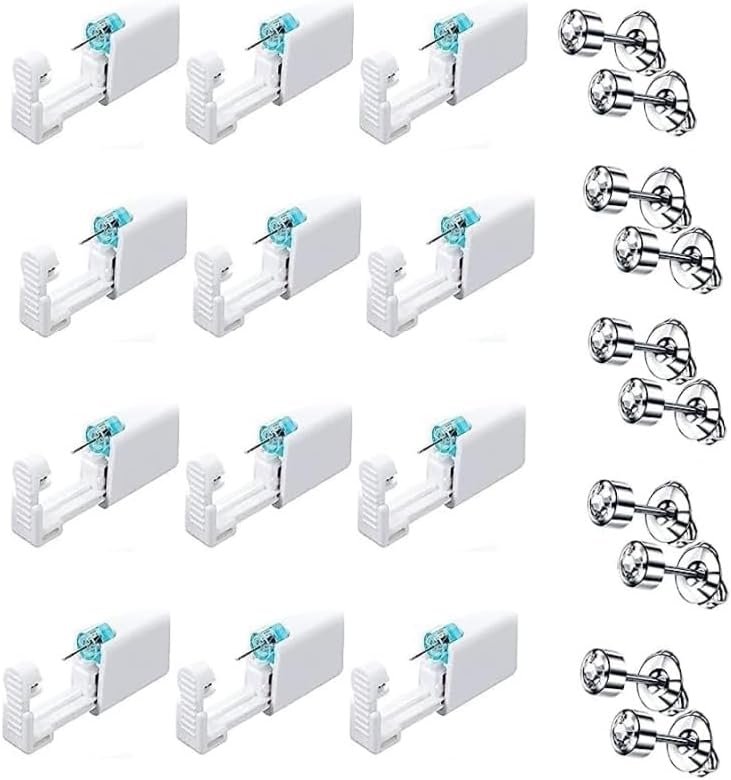 Ear Piercing Kit - 12PCS Portable Gun Set With Stud Earrings, Safety Tool for Men and Women