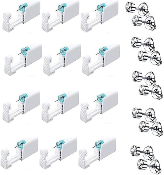 Ear Piercing Kit - 12PCS Portable Gun Set With Stud Earrings, Safety Tool for Men and Women