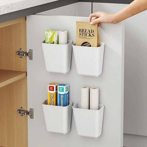 4 Piece Kitchen Cabinet Door Storage Box,Self Adhesive Wall Mounted Storage Box,Wardrobe/Bathroom/Refrigerator Small Items Organizer