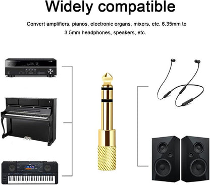 3.5 mm Male to 6.35 mm Female and 6.35 mm Male to 3.5 mm Female Stereo Jack Adapter Plated, Jack Adapter 6.3 3.5 Headphone Amplifier Compatible with Guitar Electronic Keyboards Headphones
