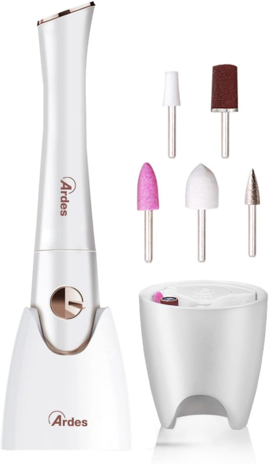 ARDES - ARMANI01 GOLDYE Manicure-Pedicure Set with Nail Dryer Lamp - Professional Manicure Kit - Nail Set 5 Accessories Interchangeable Heads - Ideal for Travel