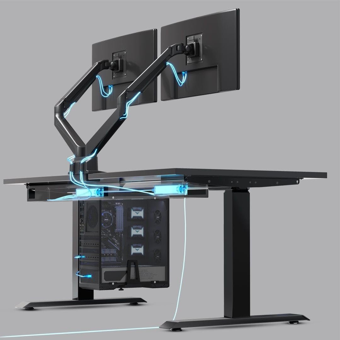 Desky Integrated Cable & Data Channel â€“ Matte Black â€“ No Plugs â€“ Under Desk Cable Tray with Clean Routing and Steel Cover â€“ Perfect for Minimalist Office or Studio Workspaces