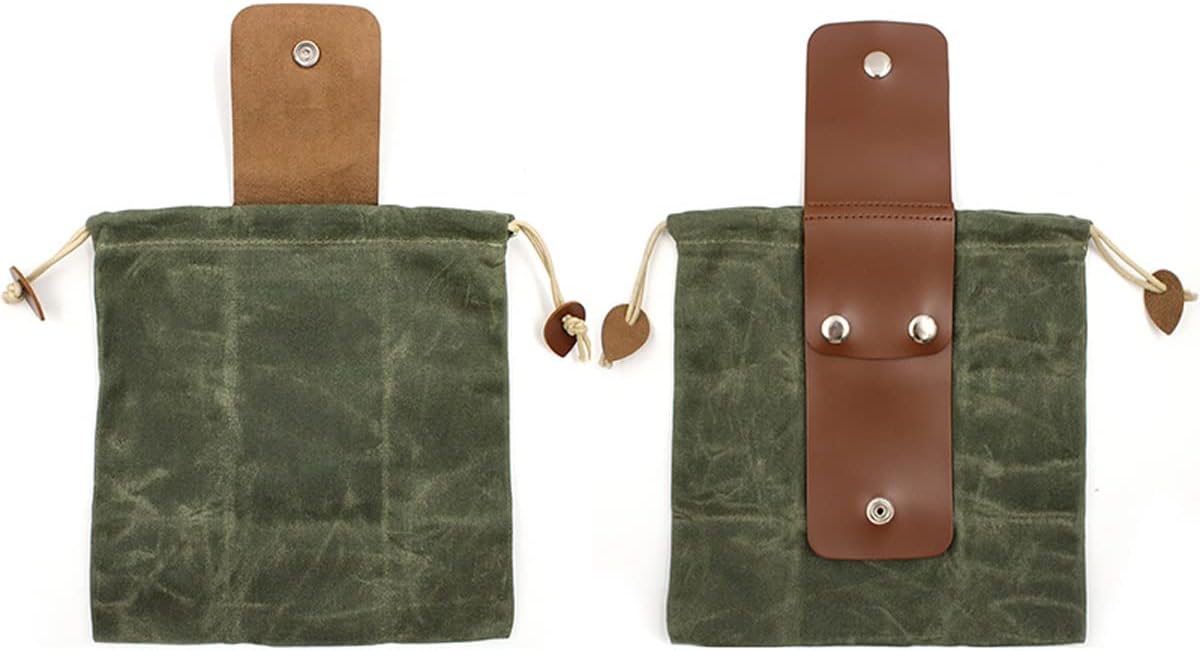 Asenie Foraging Bag Waxed Canvas Collapsible Outdoor Camping Foraging Pouch Mushroom Storage Water Resistant Leather Bushcraft Belt Tinder Dump Pouchs Brown for Travel Camping Hiking (Bag Only)