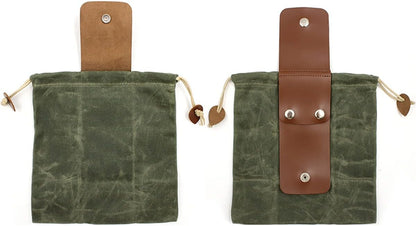 Asenie Foraging Bag Waxed Canvas Collapsible Outdoor Camping Foraging Pouch Mushroom Storage Water Resistant Leather Bushcraft Belt Tinder Dump Pouchs Brown for Travel Camping Hiking (Bag Only)