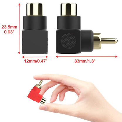 Greluma 8 Pieces RCA Male to Female RCA Connectors Gold-Plated 90 Degree Right Angle Adapters (4 Colors)