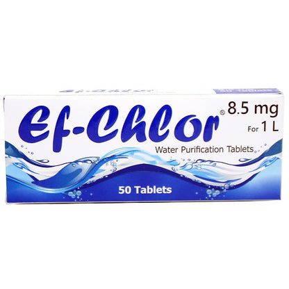 Ef-Chlor 8.5 mg Water Purification Tablets â€“ Treats 1â€“2 litres per Tablet | Essential for Travel, Camping, Hiking & Emergency Kits | Pack of 100 Tablets