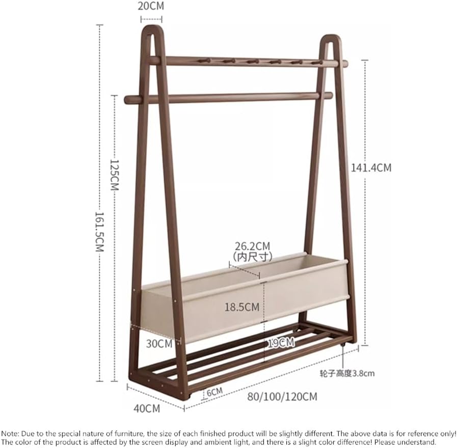 Generico Appendiabiti Elegante in Legno massello con Ruote - Appendiabiti Mobile per Cappelli e Vestiti per Ingresso e Camera da Letto - Design salvaspazio con Borsa in Tessuto per Una Facile organiz