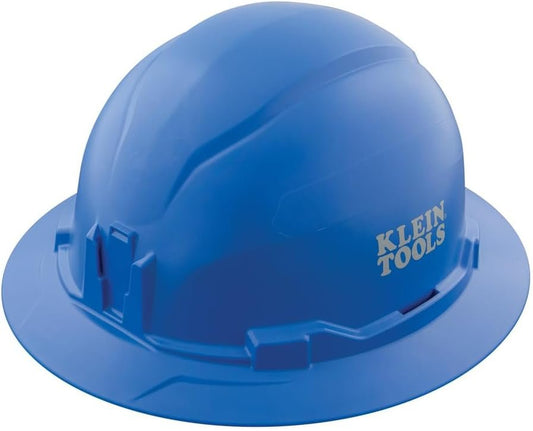 Klein Tools 60249 Hard Hat, Non-Vented, Full Brim Style, Padded Self-Wicking Odor-Resistant Sweatband, Tested up to 20kV, Blue