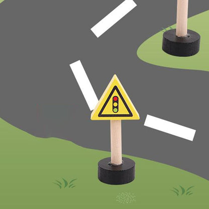 Kidstraffic Road Signs, 16x Street Traffic Signs Play Toy, Early Learning Game, Crosswalk Signal Blocks, Wooden Stop Safety Game For Education, 9.06x7.09x1.18 Inches