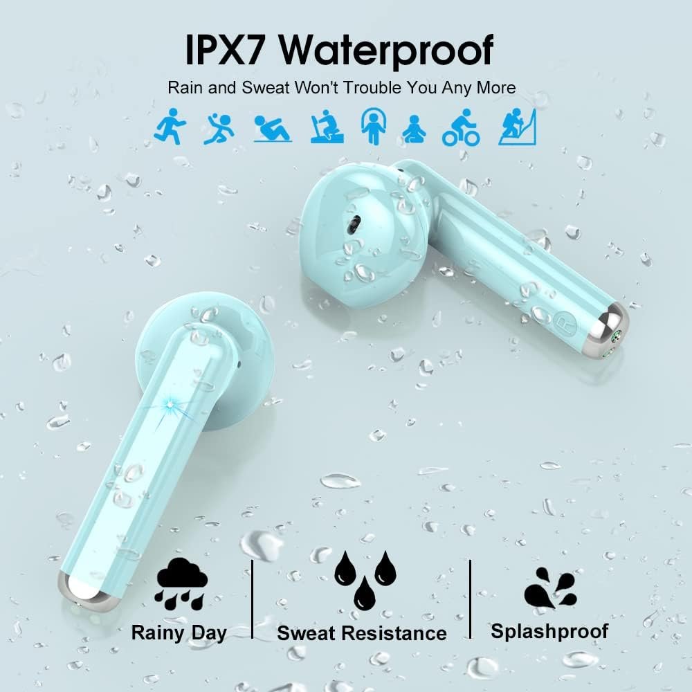 OYIB Wireless Earbuds, 2025 Mini Bluetooth 5.3 Headphones HD Stereo Audio, ENC Noise Cancelling Mic Wireless Earphones 25H Playtime, IPX7 Waterproof, Touch Control in Ear Wireless Headphone Sky Blue