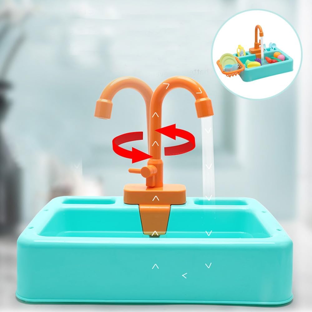 Play Sink with Running Water, Kitchen Sink with Electric Faucet,Toddler Kitchen Set, Automatic Water Cycle System,for Home,Kindergarten