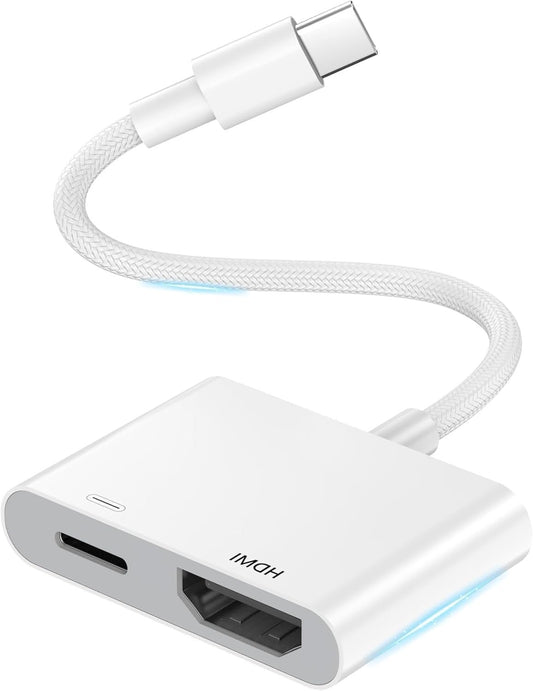 USB C to HDMI Adapter, HDMI to USB C with 4K@60Hz 100W Power HDMI Adapter for TV Type C Digital AV Multiport Adapter with iPhone 15 16 Series to HDTV/Projector/Monitor No Power Needed