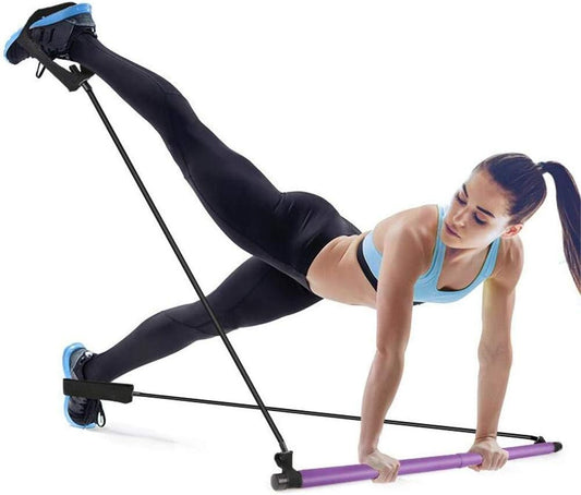 GYFHMY Bodybuilding Yoga Pilates Stick with Foot Loop - Core Strength Fitness Gym Resistance Band Bar Kit - Ideal for Home Total Body Workout, Gym, Weighlifting