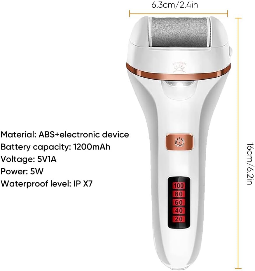 Electric Callus Remover for Feet | Rechargeable Foot File, Electric Foot Scrubber | 18 Piece Pedicure kit for Cracked Heels & Dead Skin with 3 Roller Heads By Quantum Lux (Rose Gold)