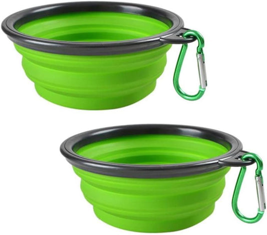 Collapsible Dog Bowl,Granmagazz 2 Pack Collapsible Silicone Dog Bowl, Portable Pet Feeding Watering Dish, Foldable Expandable Cup Dish for Small Pet Cat Food Water Feeding Portable Travel Bowl (Green)