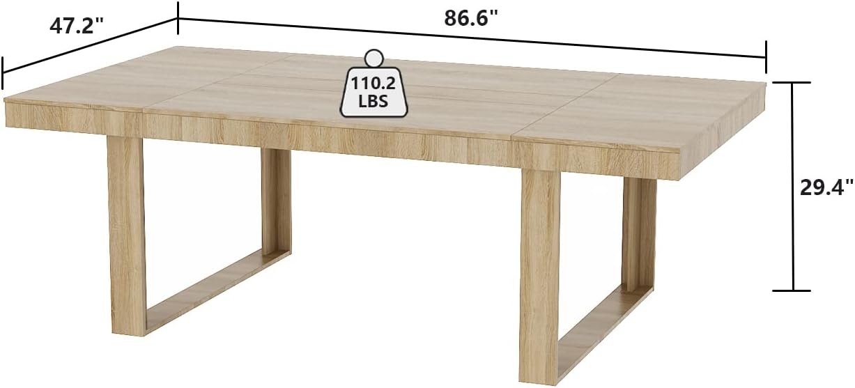 Hitow 86.6-Inch Rectangular Dining Table for 8-10 People, Wood Kitchen Table With Thicken Tabletop, Office Conference Room, Dining Room Living Room, Wood Color