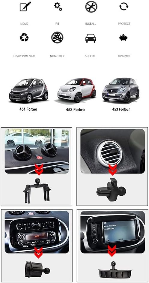 NICKAL Car Mobile Phone Holder, for Smart 453 451 Fortwo Forfour Extendable Stable, Robust 360° Rotation Arm 2023, 453 Navigation Screen