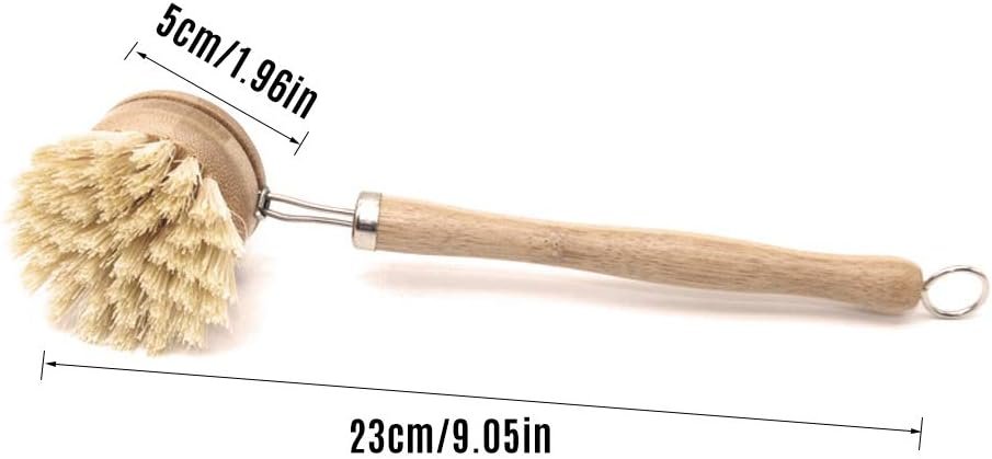 Wooden Dish Brush & Pot Cleaning Brush Premium Long-Handled Dish Brushes Kitchen Brushes with 2 PCS Replacement Heads